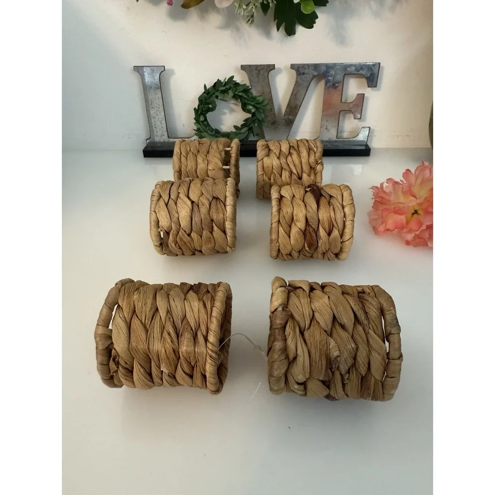 Set of 6 Vtg Woven Seagrass Napkin Rings Rustic Dining Table Place‎ Setting 2